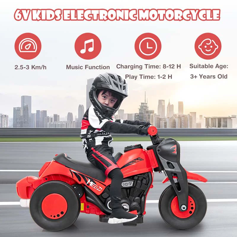 6V Kids Motorcycle w/Automatic Bubble Function & Music, 3-Wheel Vehicle Toy Electric Ride-On Car for Toddlers Ages 3+