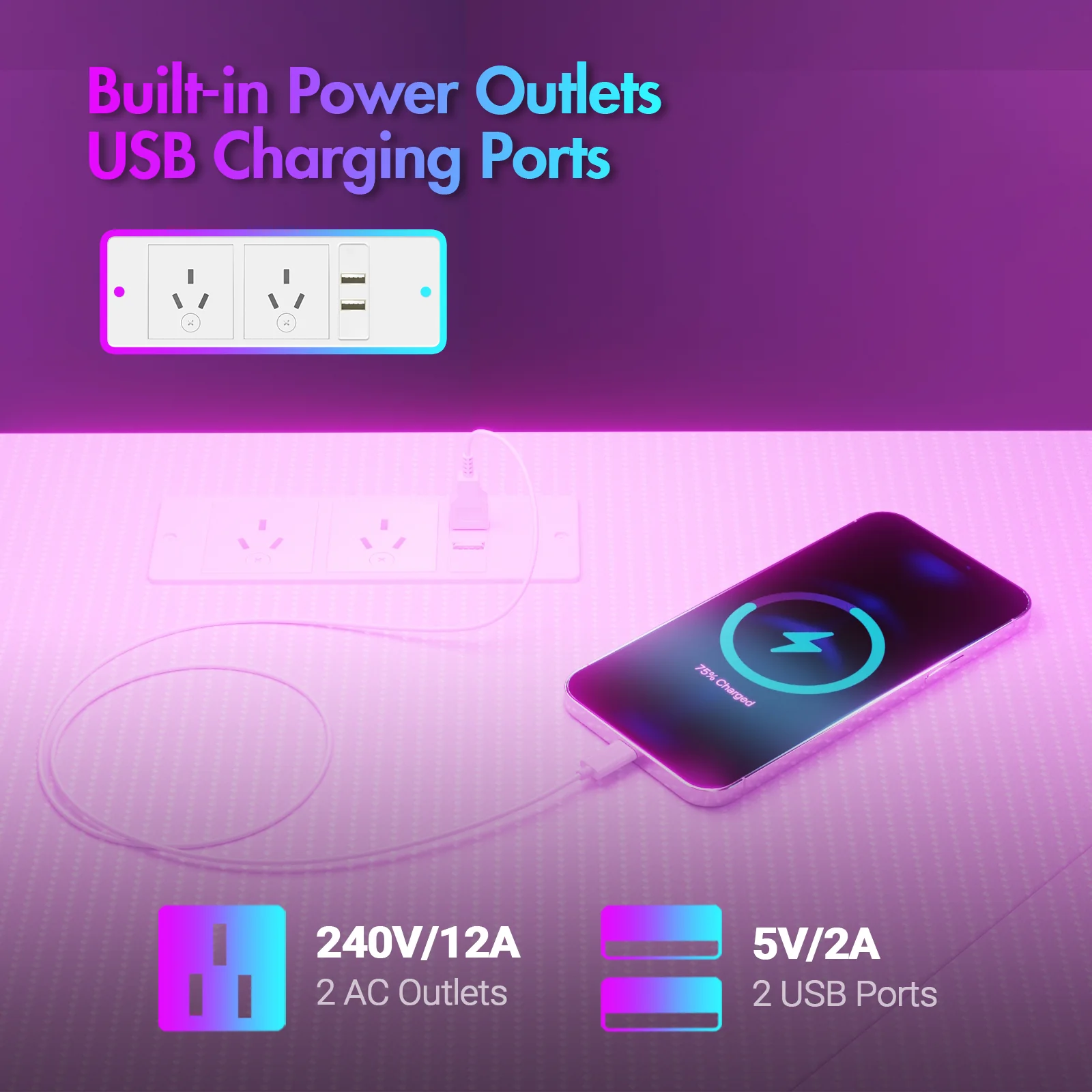 L Shaped Gaming Desk with LED Lights