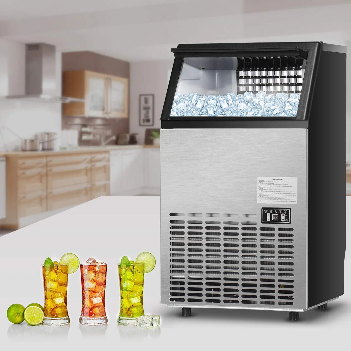 110LBS/24H Commercial Ice Maker with 33LBS Storage Capacity, Free-Standing Ice Machine