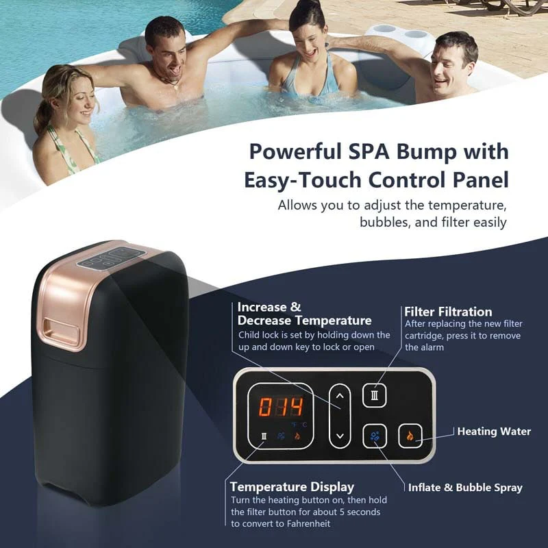 4-Person SaluSpa Inflatable Hot Tub Spa with 108 Massage Bubble Jets, Air Pump, Filter Cartridge & Cover, Portable Outdoor Blow Up Spa