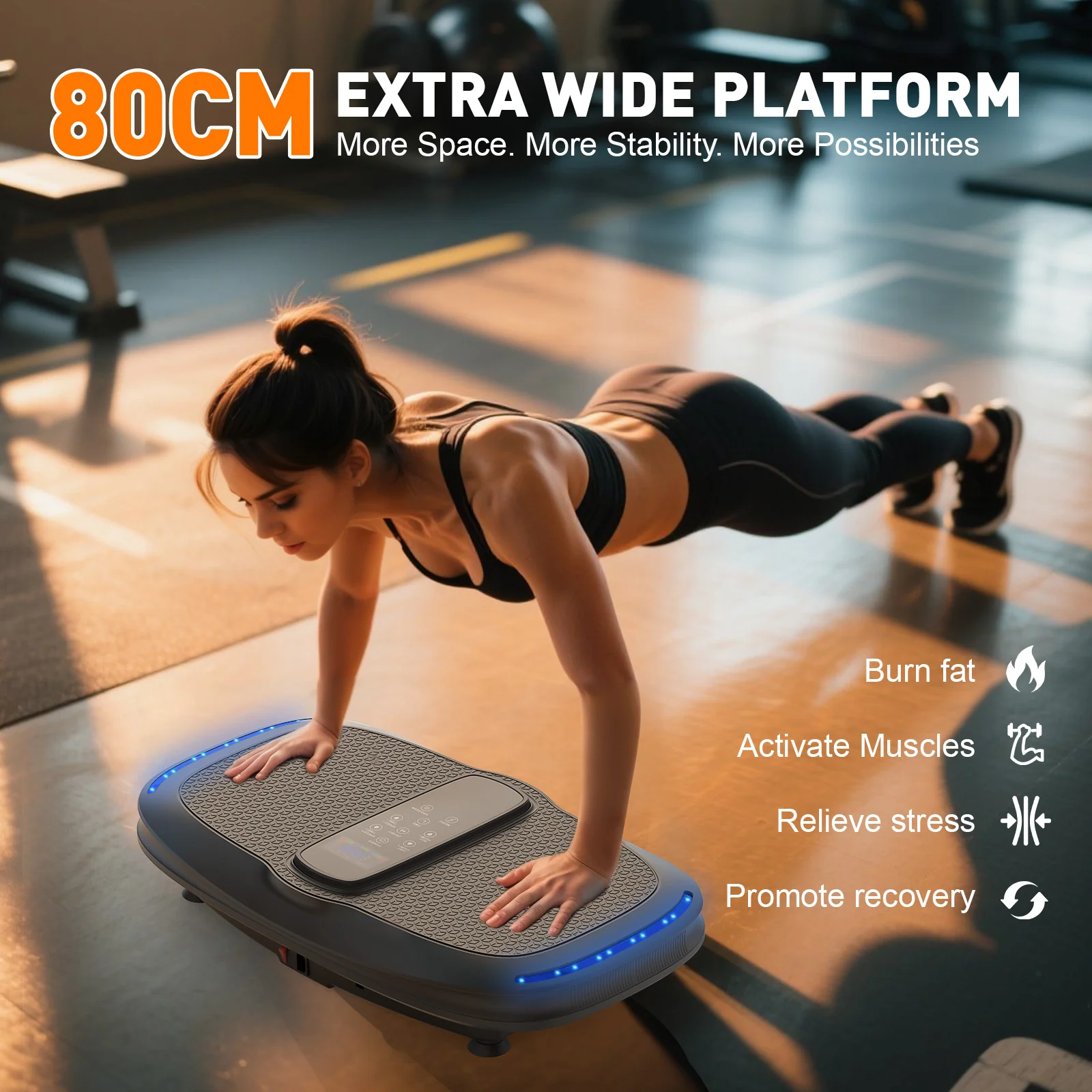 Extra-Wide Vibration Plate Exercise Machine 80cm