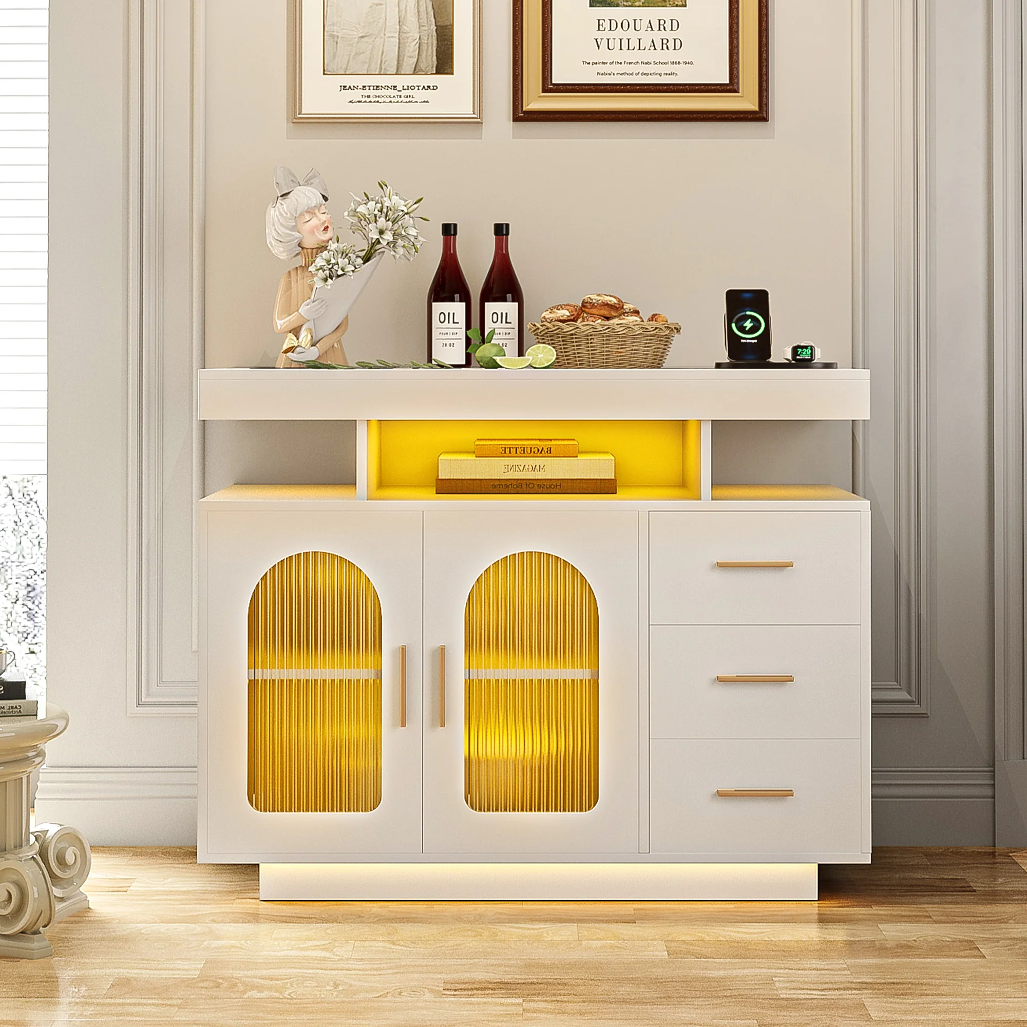 LED Sideboard Buffet Cabinet w/Charging Station