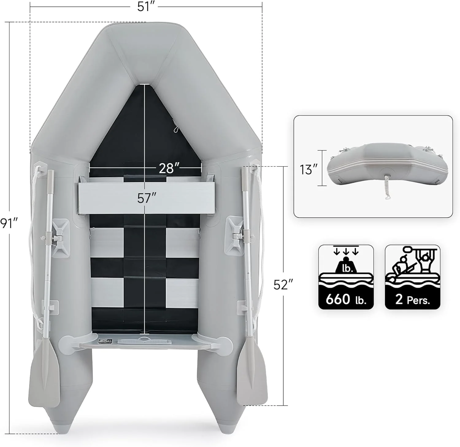 CREWORKS 7.5ft Inflatable Dinghy Boat, 2 Person 660lb Transom Sport Tender Boat with Pump Aluminum Oars Floor, Heavy Duty Inflatable Raft Kayak for Adults