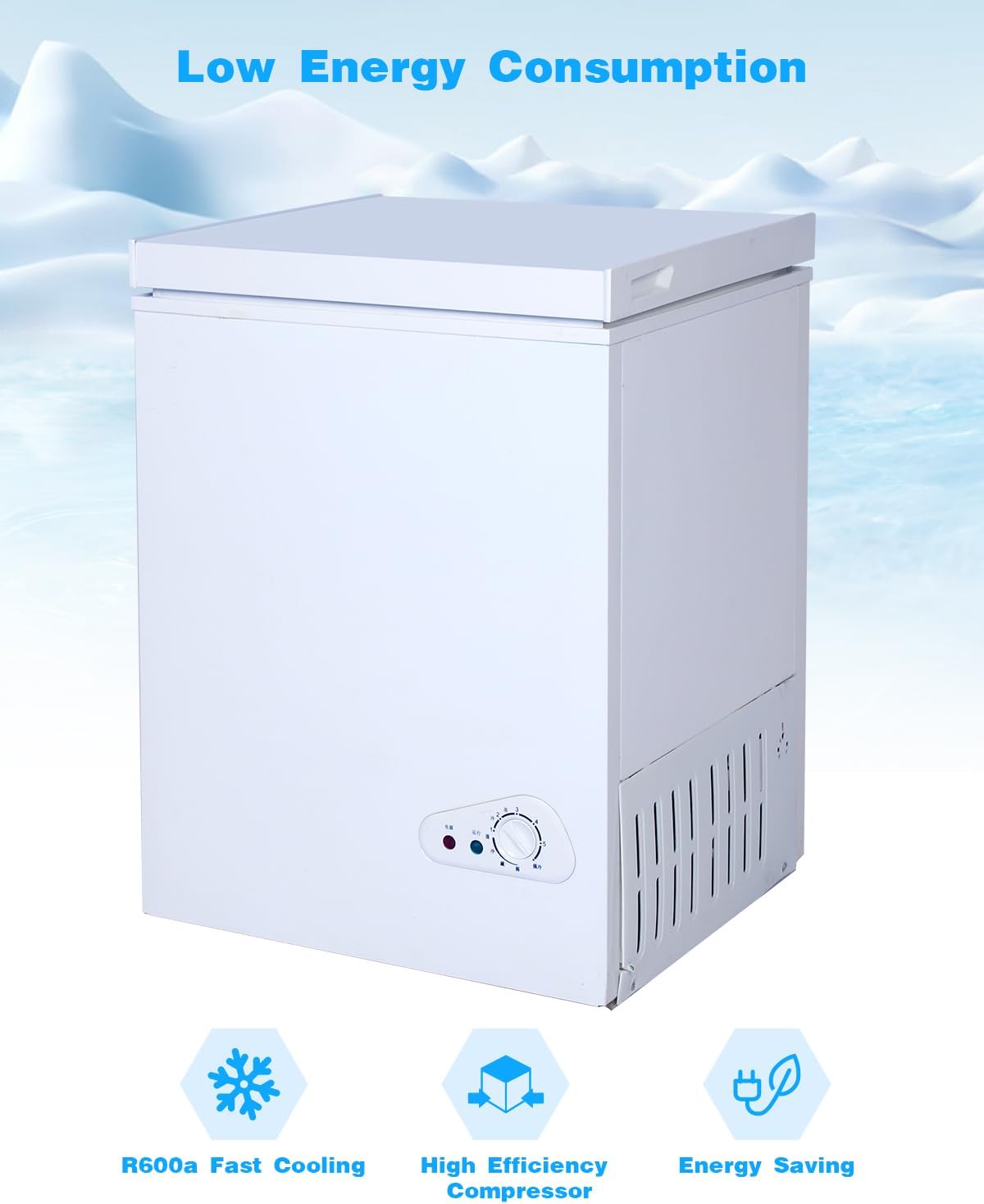 3.5 Cu.Ft Chest Freezer with a Removable Basket 7 Gears Adjustable Temperature Control(-18��F to -46��F), Deep Compact Freezer for Garage, Office, Basement, House, Kitchen, Shop, RVs-White