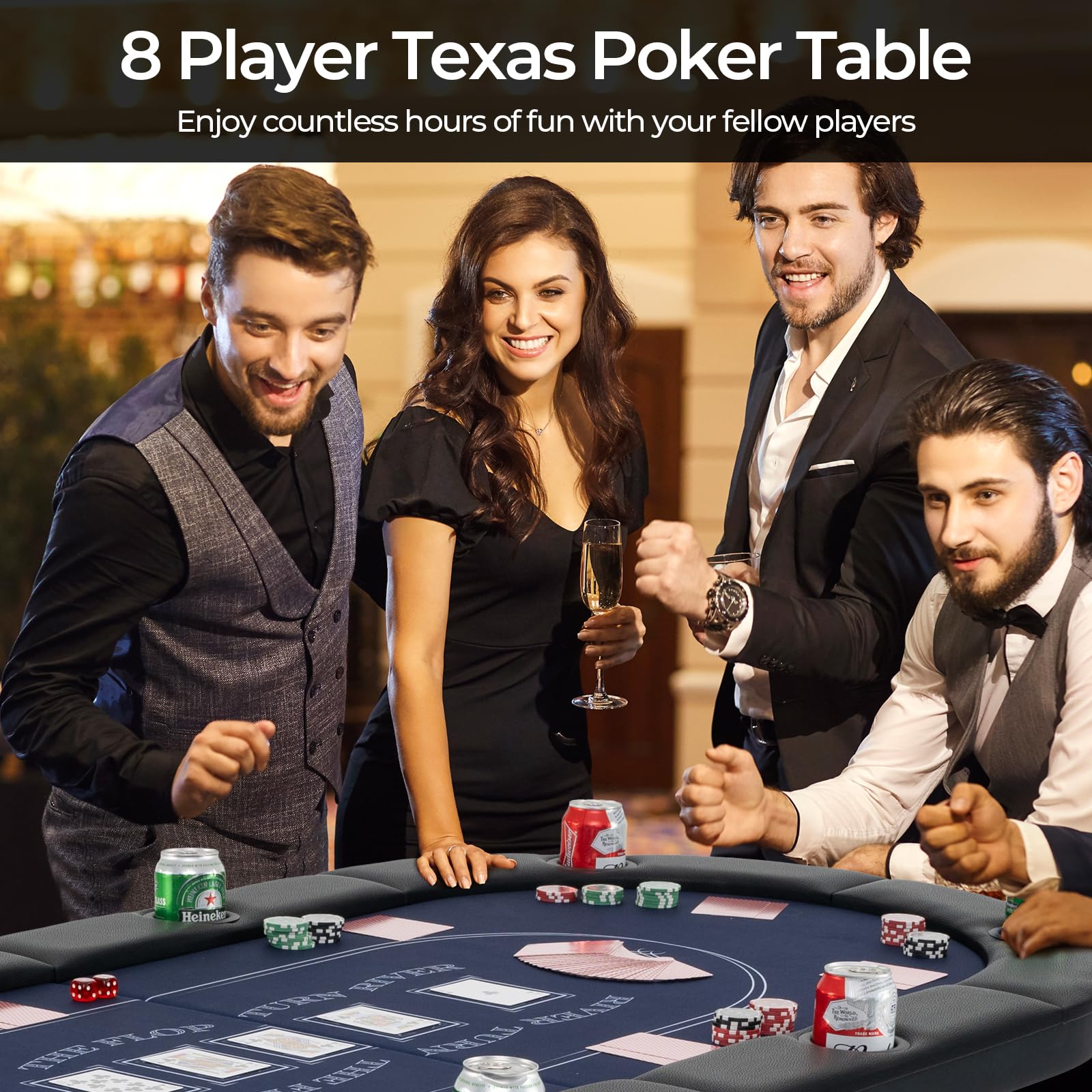 72�� Poker Table Foldable, 8 Players Card Board Game Table w/Deep Metal Cup Holders