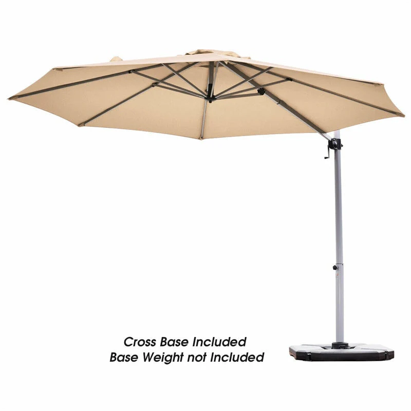 11 FT Patio Offset Cantilever Umbrella 360�� Rotation Tilt with Cross Base & Crank Handle