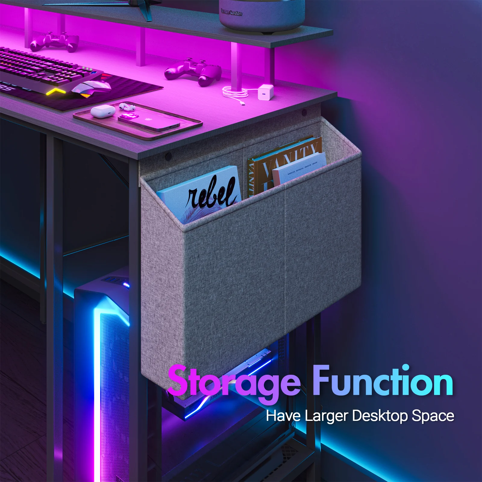 L Shaped Gaming Desk with LED Lights