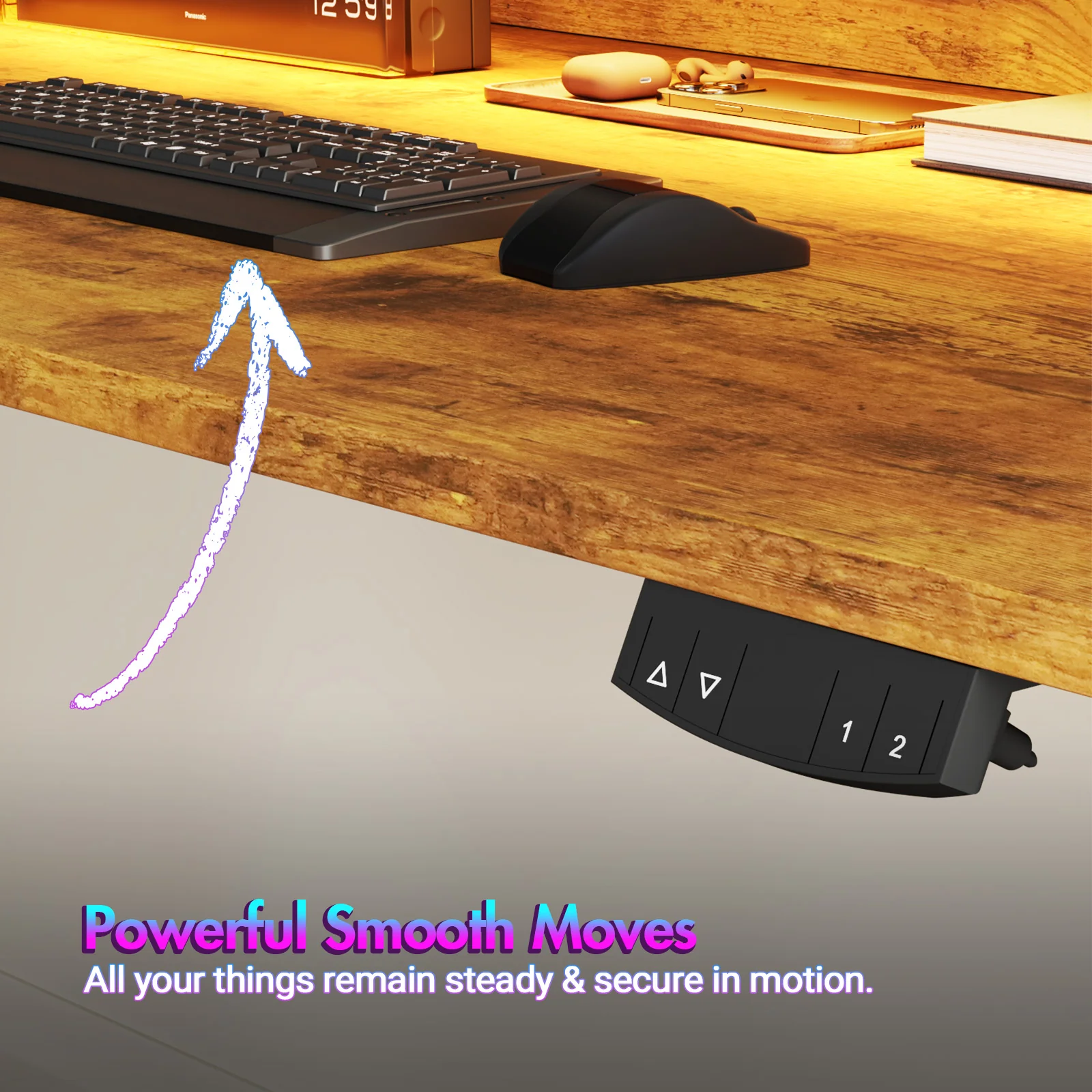 LED RGB Light Electric Standing Desk Brown