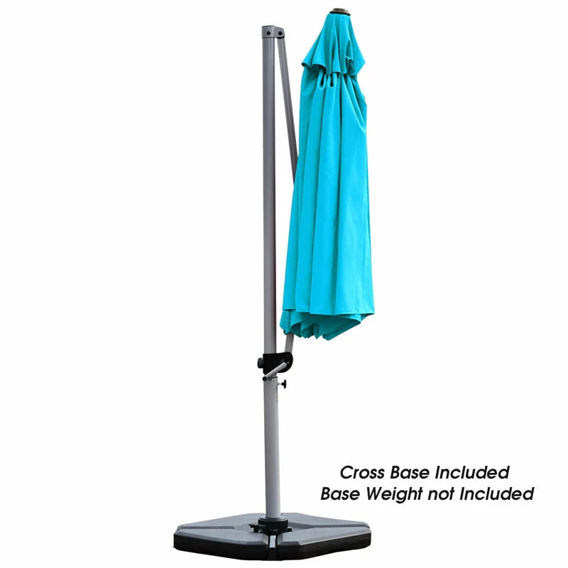 11 FT Patio Offset Cantilever Umbrella 360�� Rotation Tilt with Cross Base & Crank Handle