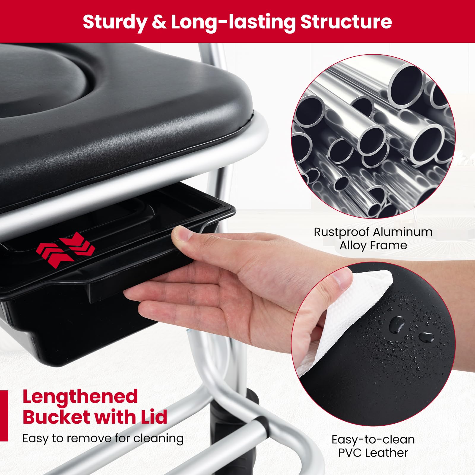 4 in 1 Shower Commode Wheelchair, 330lbs Foldable Bedside Commode Chair for Toilet with Arms