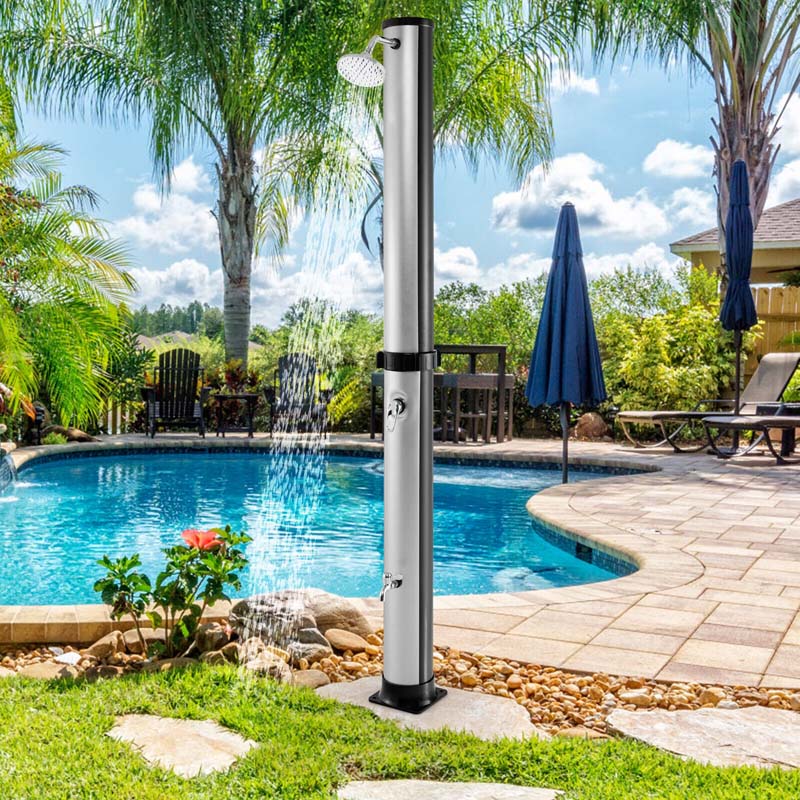 7.2 FT 10 Gallon Solar-Heated Outdoor Shower, 360�� Swivel Shower Head Freestanding Shower for Poolside Beach