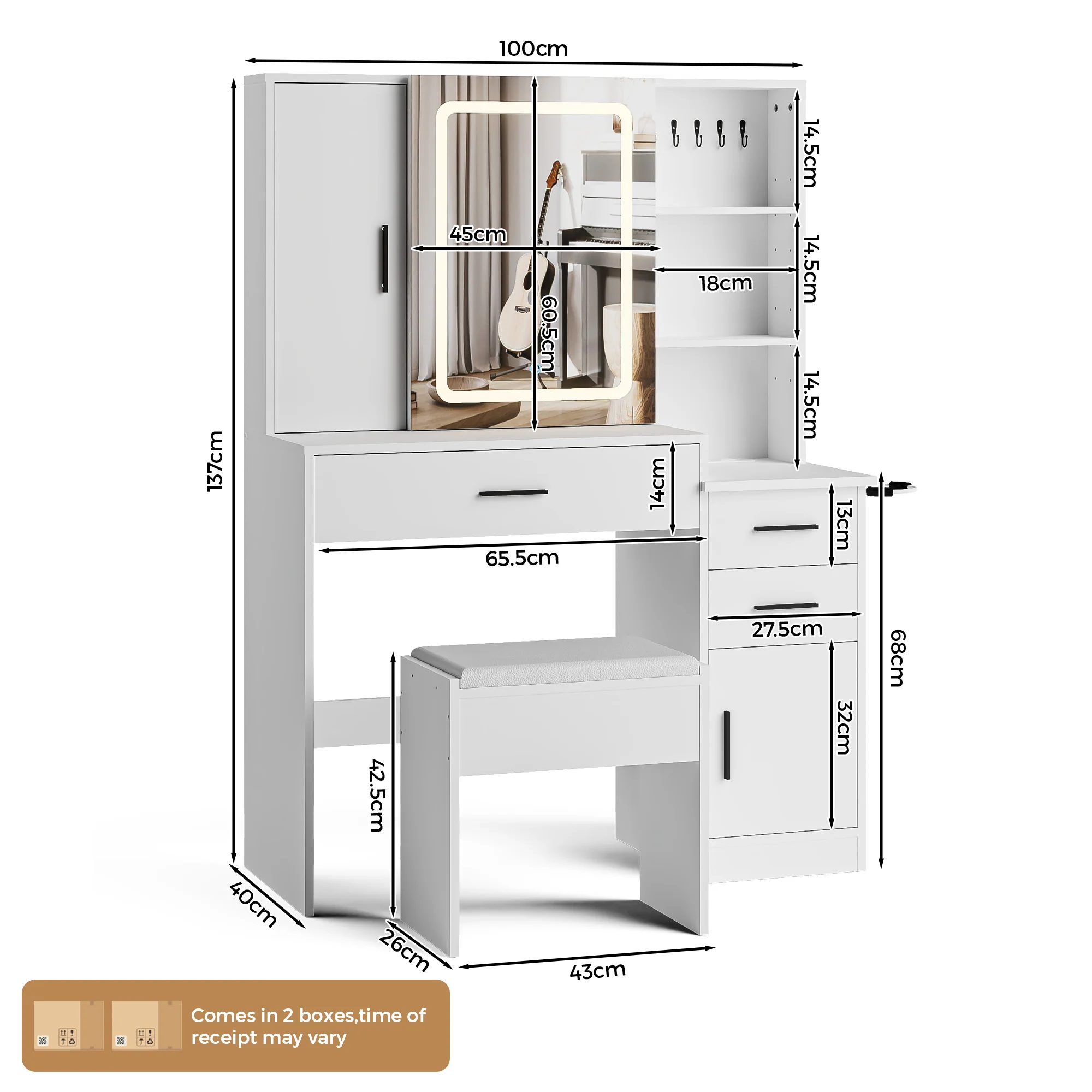 Dressing Table Stool Set with Mirror