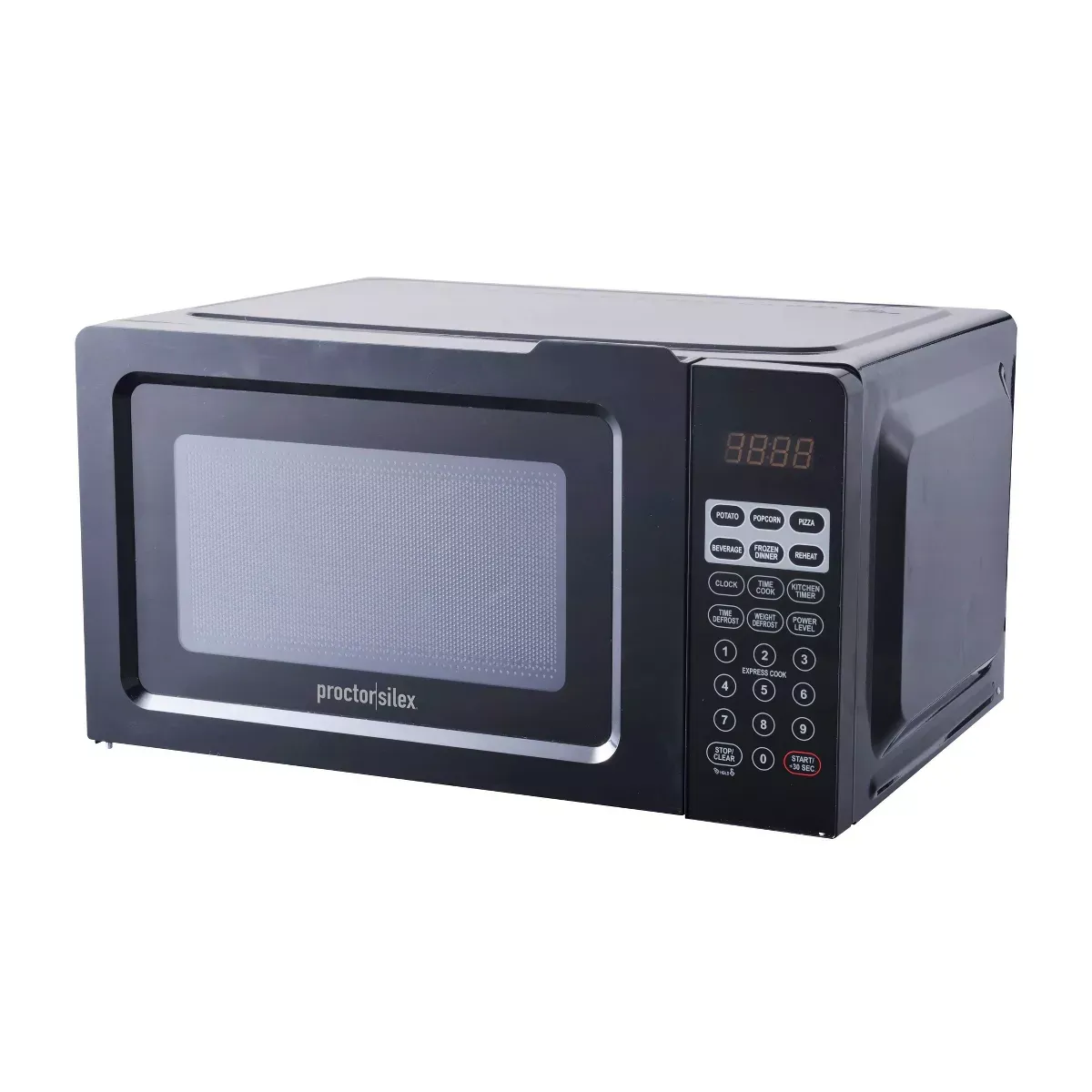 Proctor Silex 700W Countertop Microwave, 0.6 Cu. Ft, Black, Green LED Display, 10 Power Levels