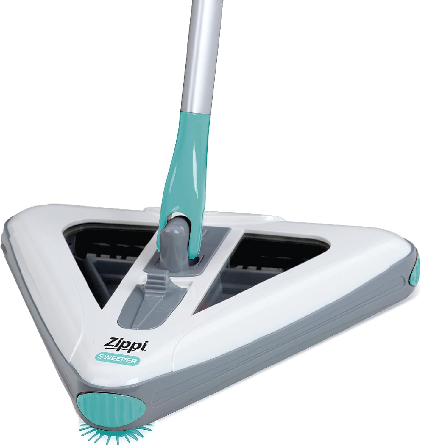 Zippi Sweeper Max- Powerful and Lightweight Sweeper  Perfect for Carpet Hardwood and Tile  Triangular Design Allows for Sweeping in Corners  1000 mAh Rechargeable Battery
