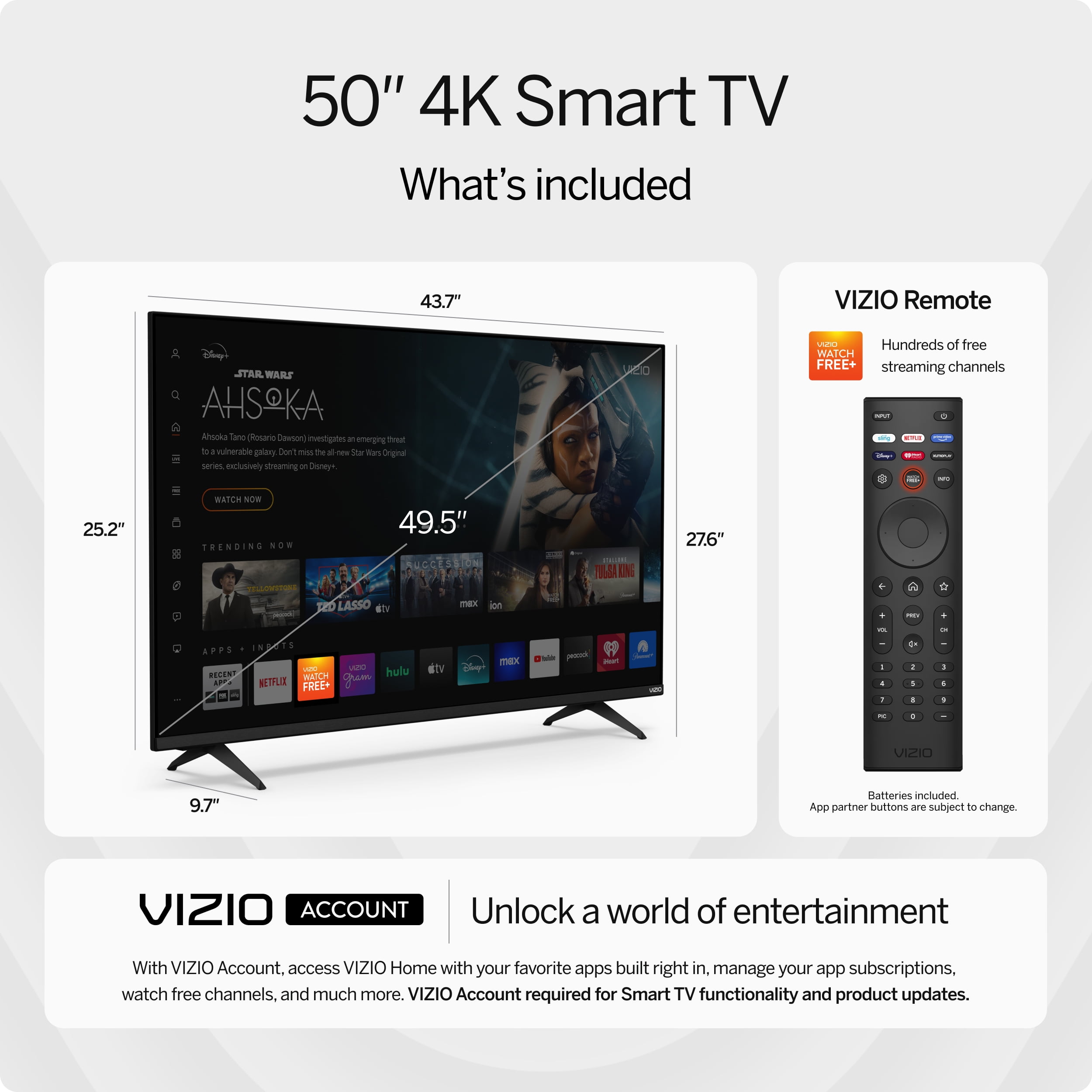 VIZIO 50��� 4K HDR Smart LED TV with Dolby Vision, WiFi 6, Bluetooth, and Smart Home Integration �C V4K50S-0809