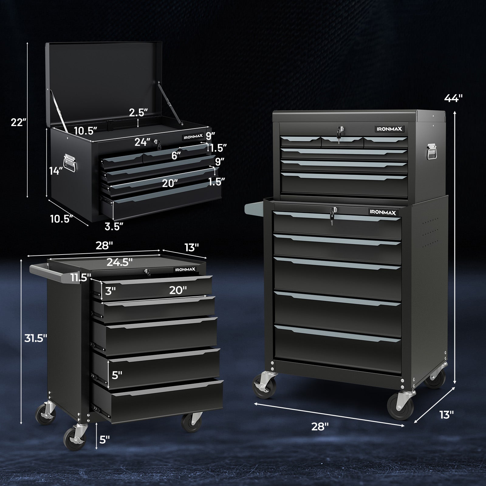 Steel Tool Box, 24�� Tool Chest Case with 6 Drawers, Top Storage, Automatic Lock