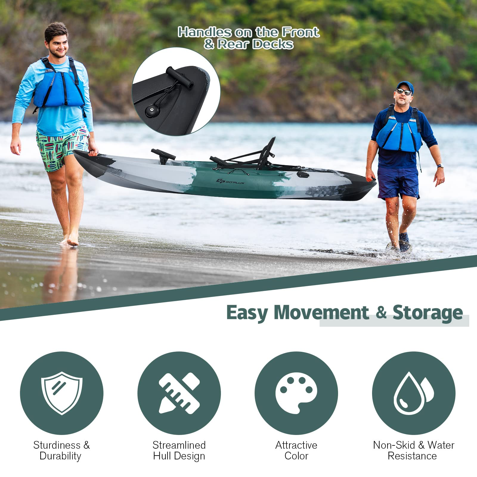 Sit-on-Top Fishing Kayaks for Adults, 9.7 FT One Person Recreational Touring Kayak