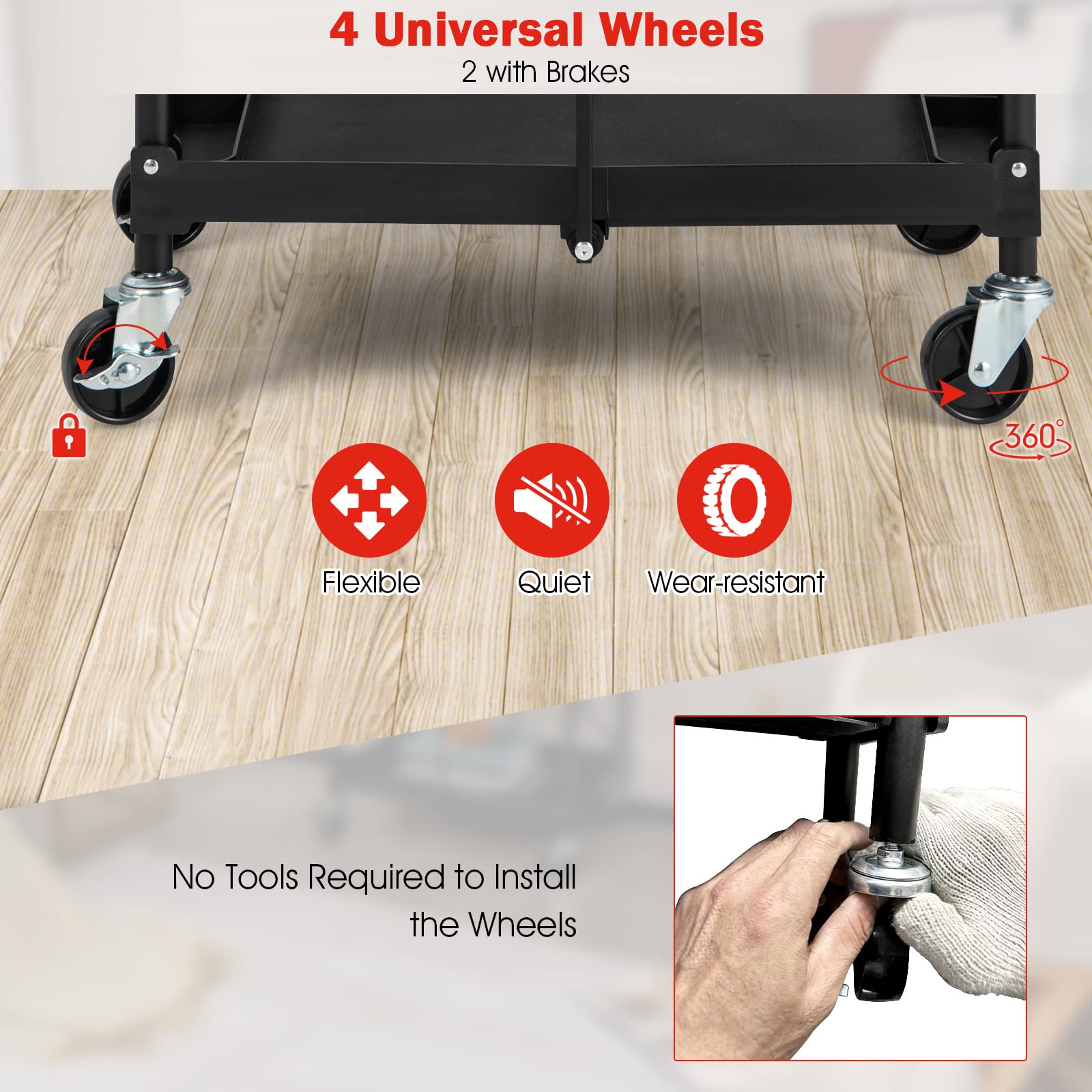 Folding Utility Cart, 3-Tier Rolling Tool Cart with Universal Wheels, 330 LBS Weight Capacity, Black