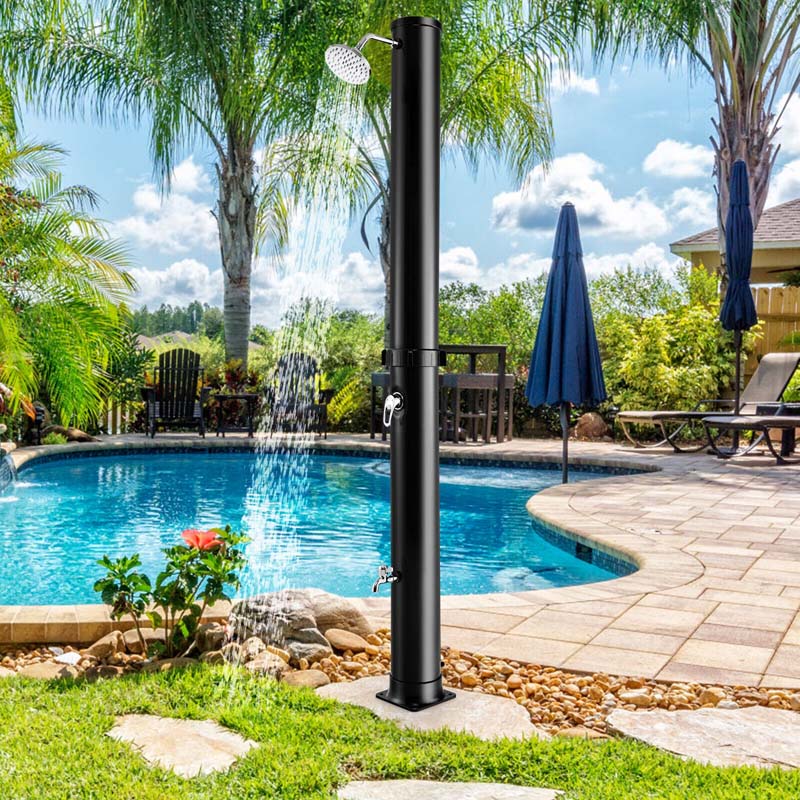 7.2 FT 10 Gallon Solar-Heated Outdoor Shower, 360�� Swivel Shower Head Freestanding Shower for Poolside Beach
