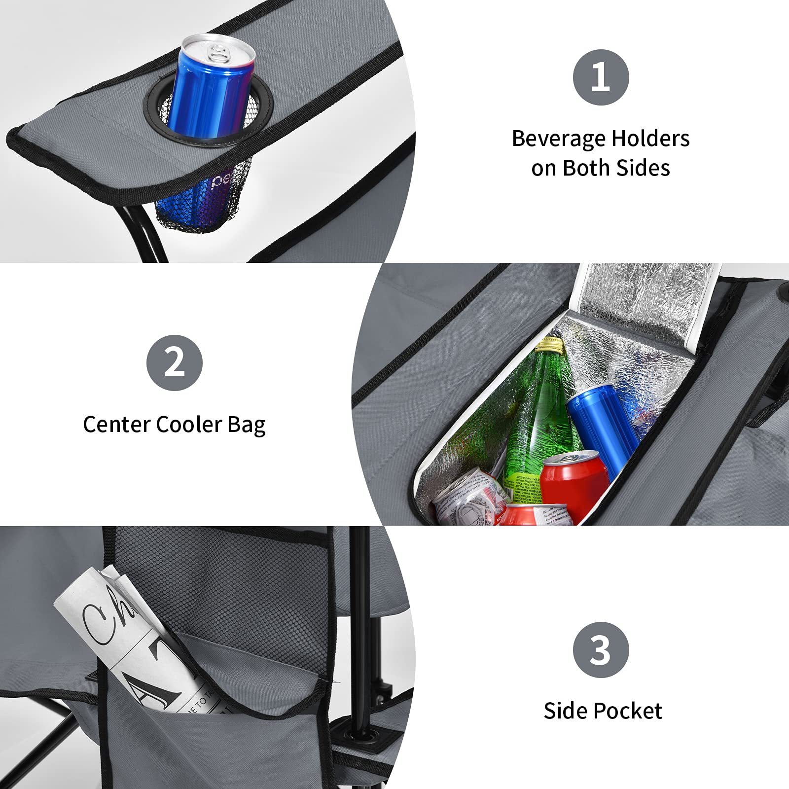 Double Folding Picnic Chairs Umbrella Mini Table Beverage Holder Carrying Bag