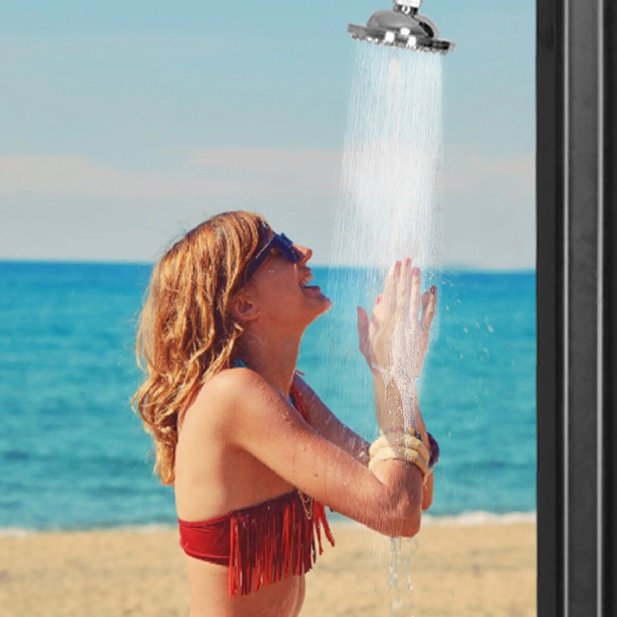 2.2 M 35 L Outdoor Solar Heated Shower 2-Section W/360?? Head & Foot Shower