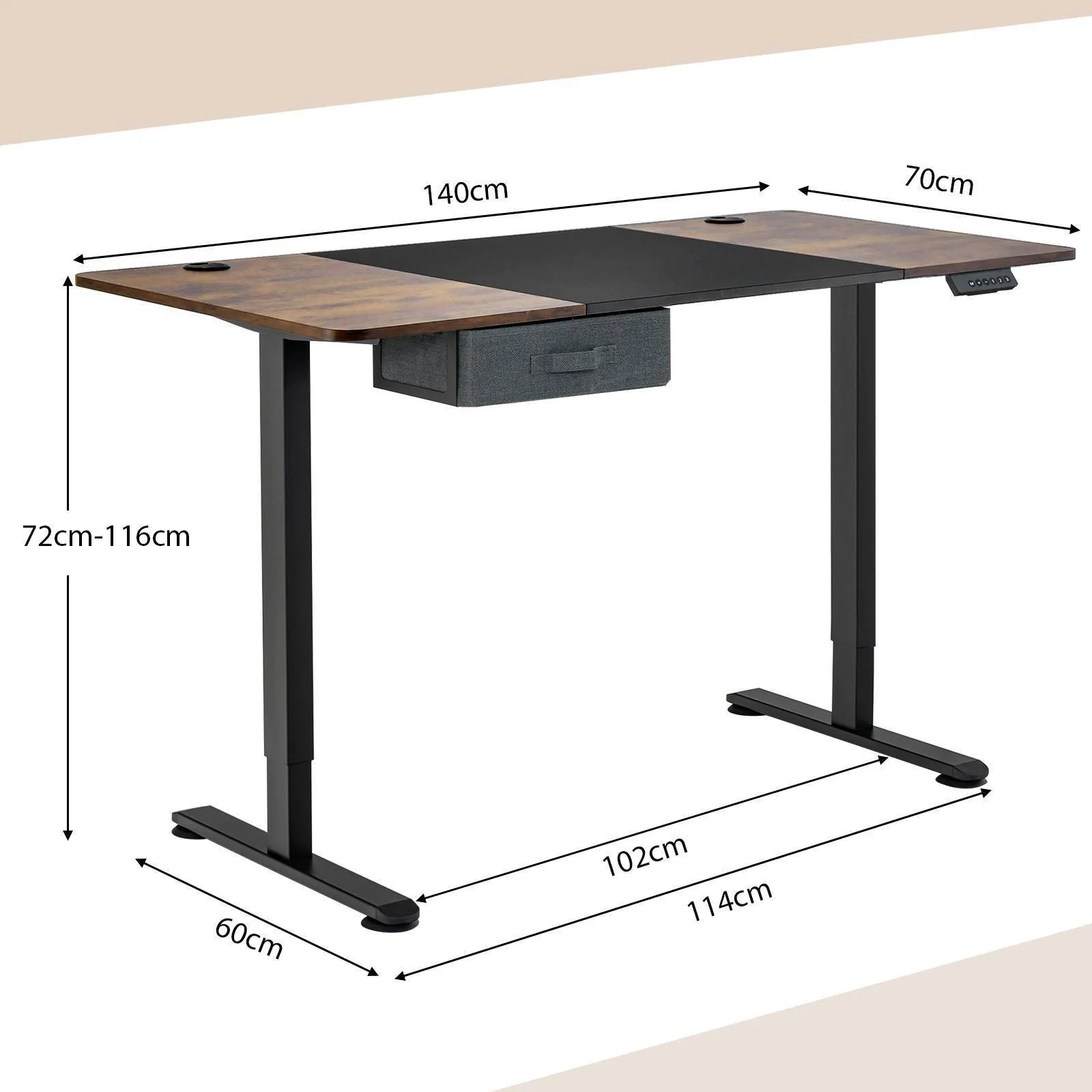 140x70cm Electric Standing Desk Height Adjustable Stand up Computer Workstation