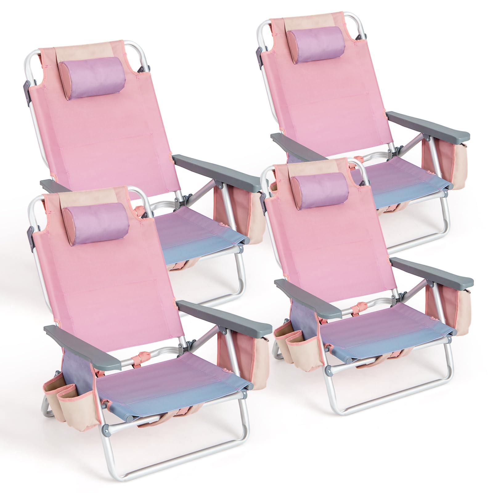Backpack Beach Chairs, 4 Pcs Portable Camping Chairs with Cool Bag and Cup Holder