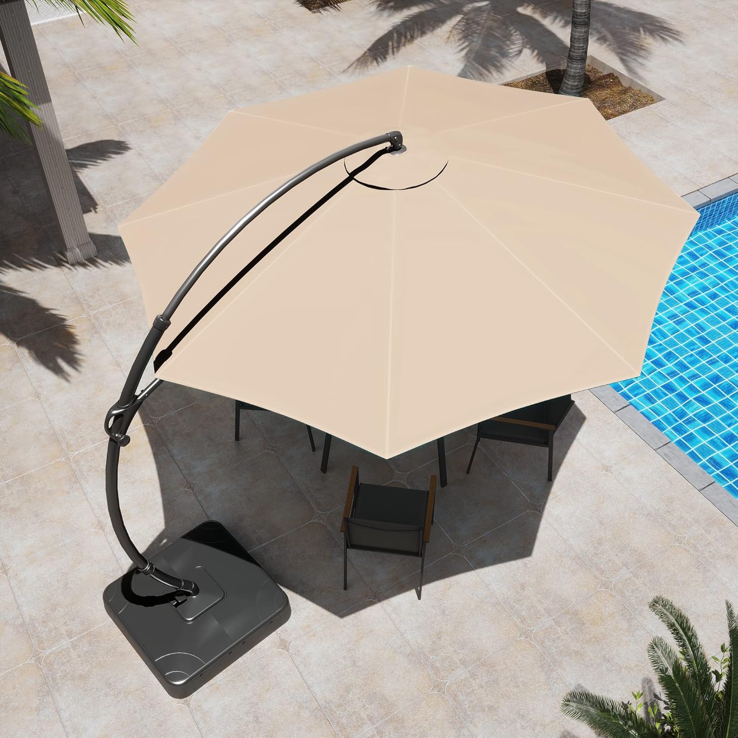 LAUSAINT HOME Outdoor Patio Umbrella with Base included, 11 FT Deluxe Curvy Cantilever Umbrella Heavy Duty Offset Hanging Umbrella with 360�� Rotation for Market, Pool, Garden, Backyard, Deck (Beige)