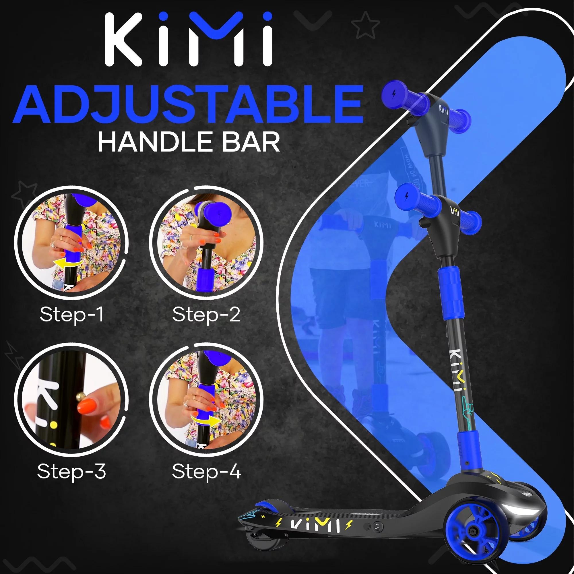 KIMI Kids 3-Wheel Electric Scooter, Adjustable, LED Lights, 10 Mile Range, Ages 2-9, TSA Approved