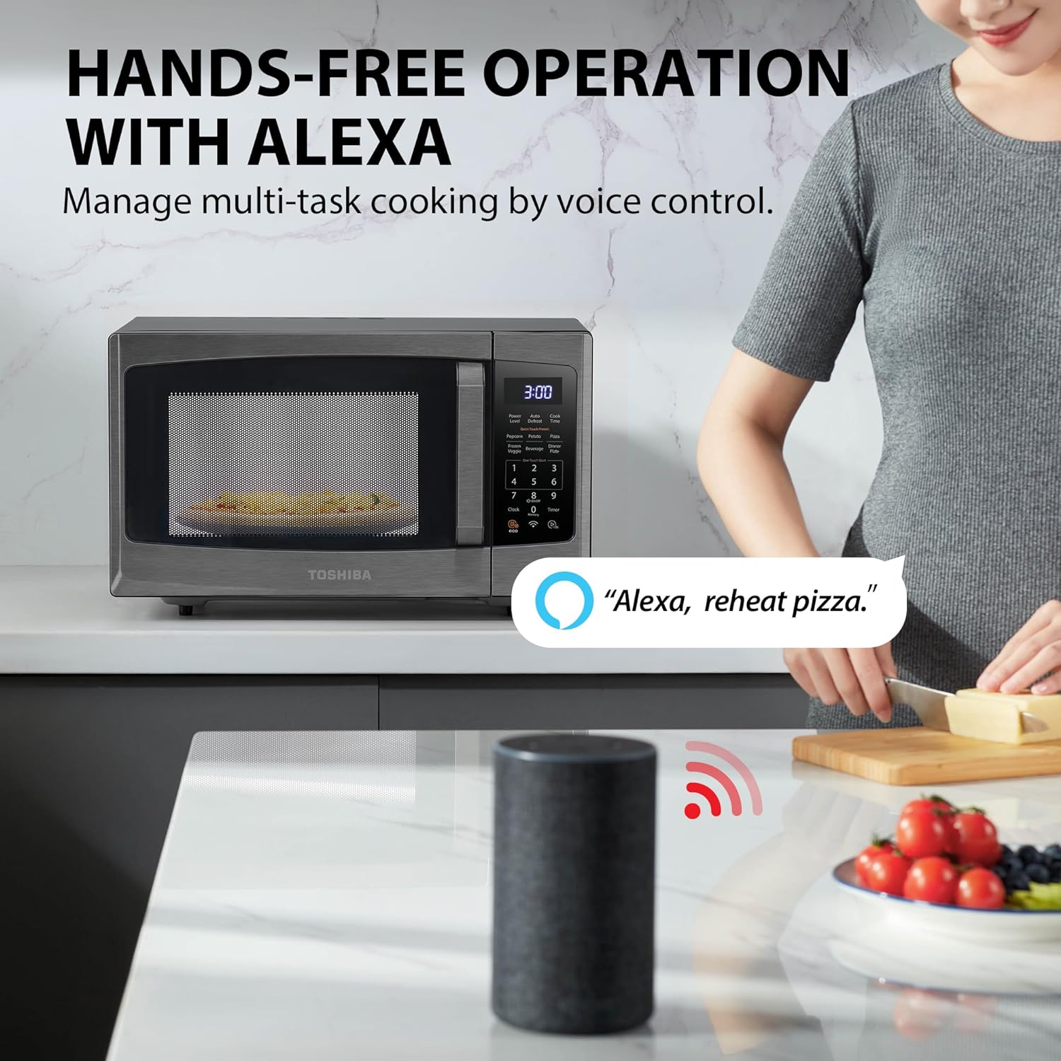 TOSHIBA 4-in-1 ML-EC42P(SS) Countertop Microwave Oven, Smart Sensor, Convection, Air Fryer Combo, Mute Function, Position Memory 13.6