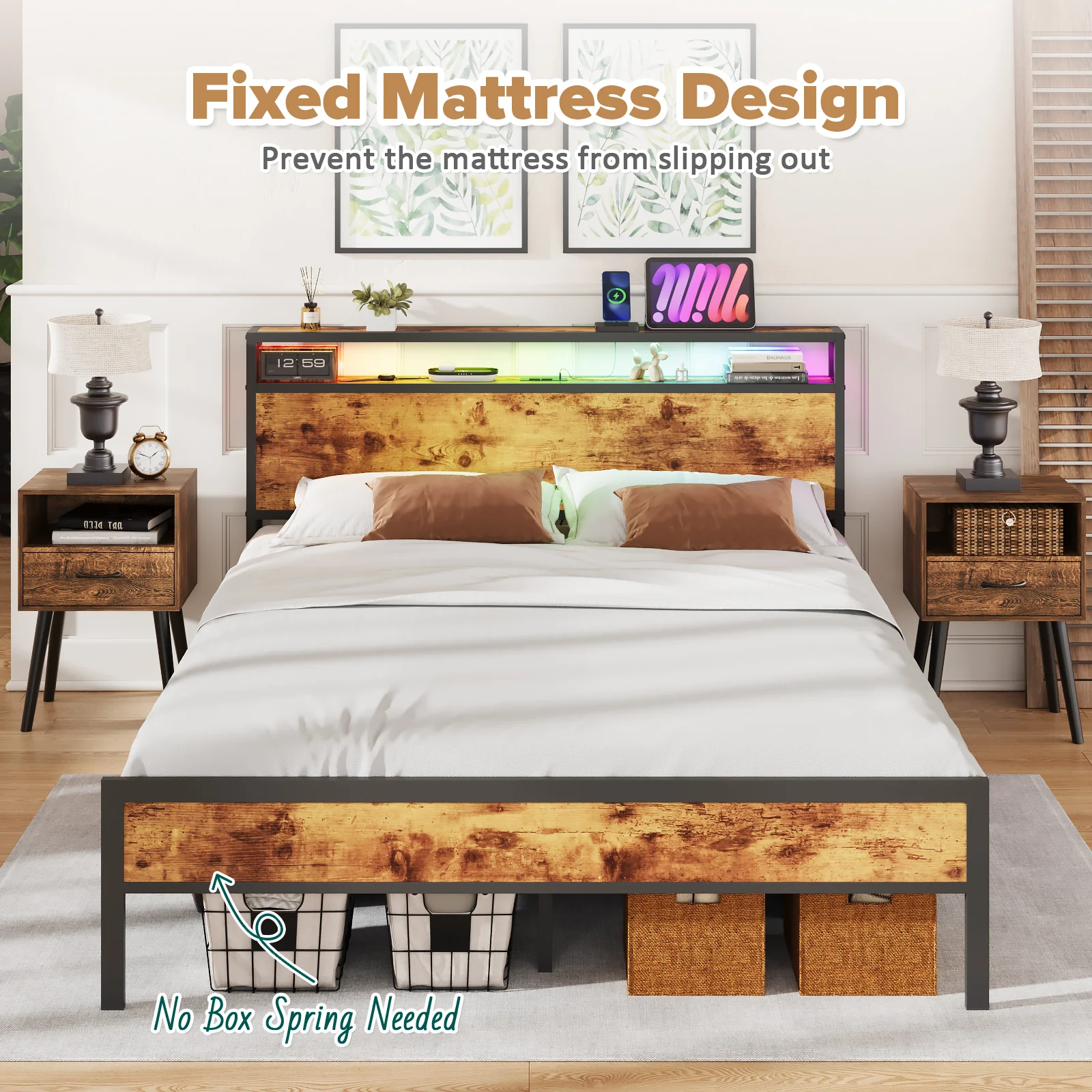 Bed Frame with Charging Station