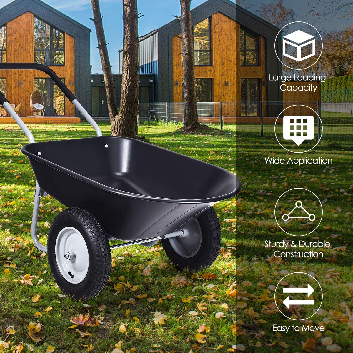 Dual Wheel Wheelbarrow, Heavy Duty Garden Cart, 330 lbs Capacity Utility Cart