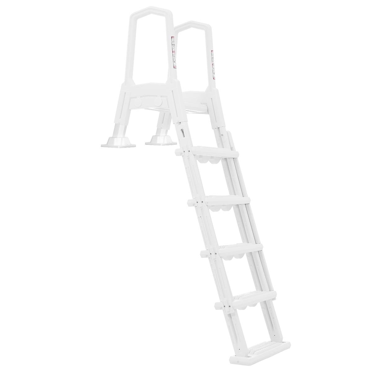 XtremepowerUS Deluxe Adjustable Pool Ladder, White �C Fits 48-52��� Above Ground Pools, Non-Slip Steps, Safety Handrails