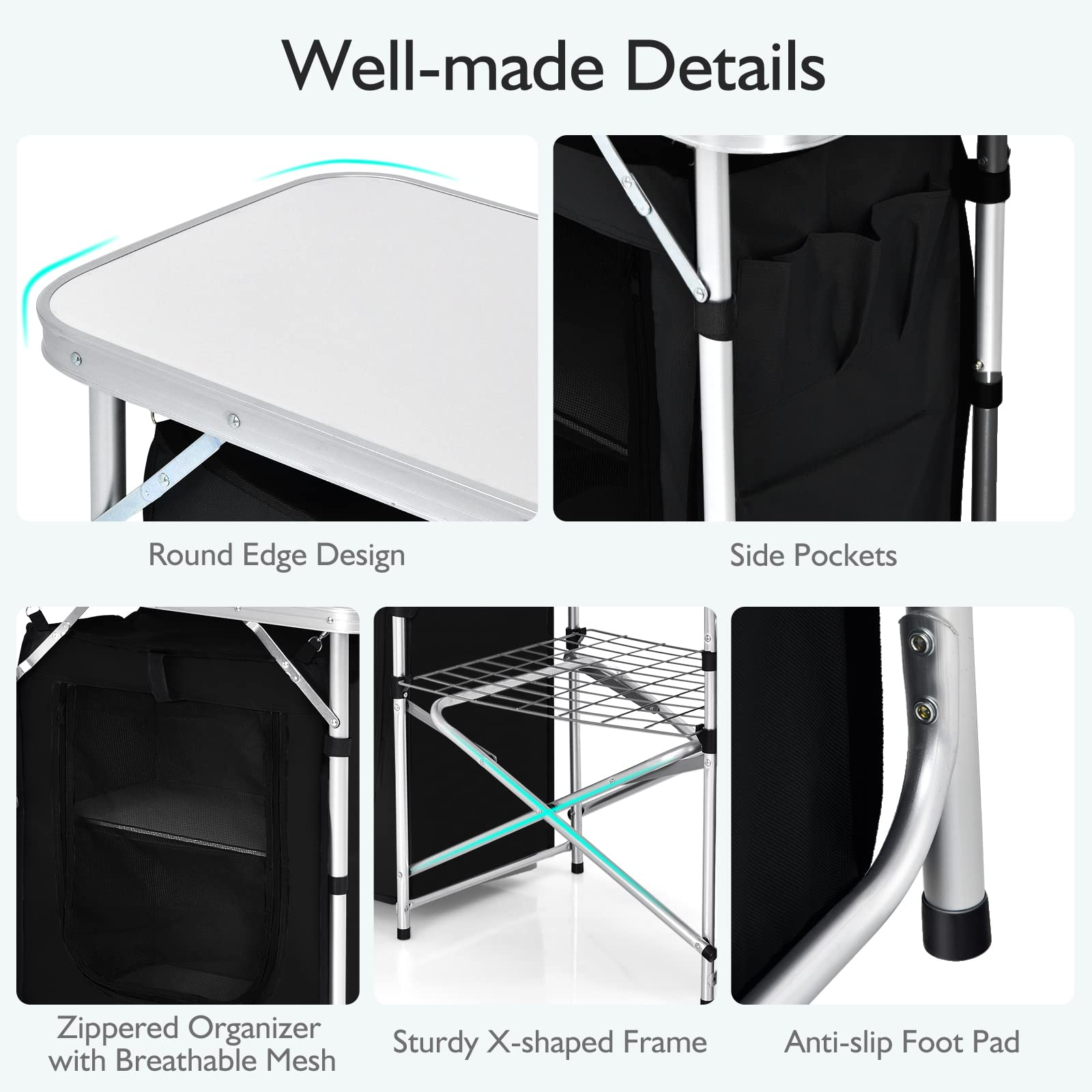 Folding Camping Kitchen Table with Storage