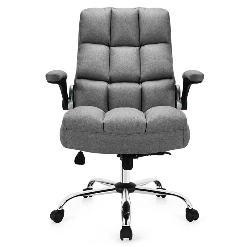 Linen Fabric Thick Padding Big & Tall Executive Office Chair with Flip-up Armrest, Swivel High Back Computer Desk Chair