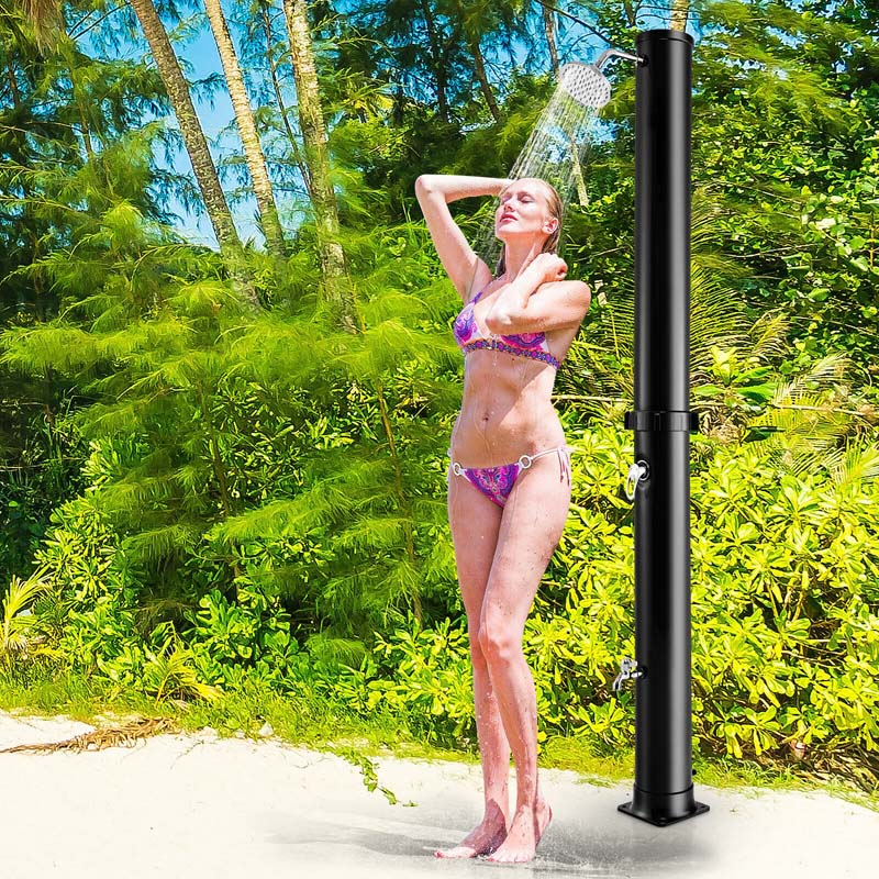 7.2 FT 10 Gallon Solar-Heated Outdoor Shower, 360�� Swivel Shower Head Freestanding Shower for Poolside Beach