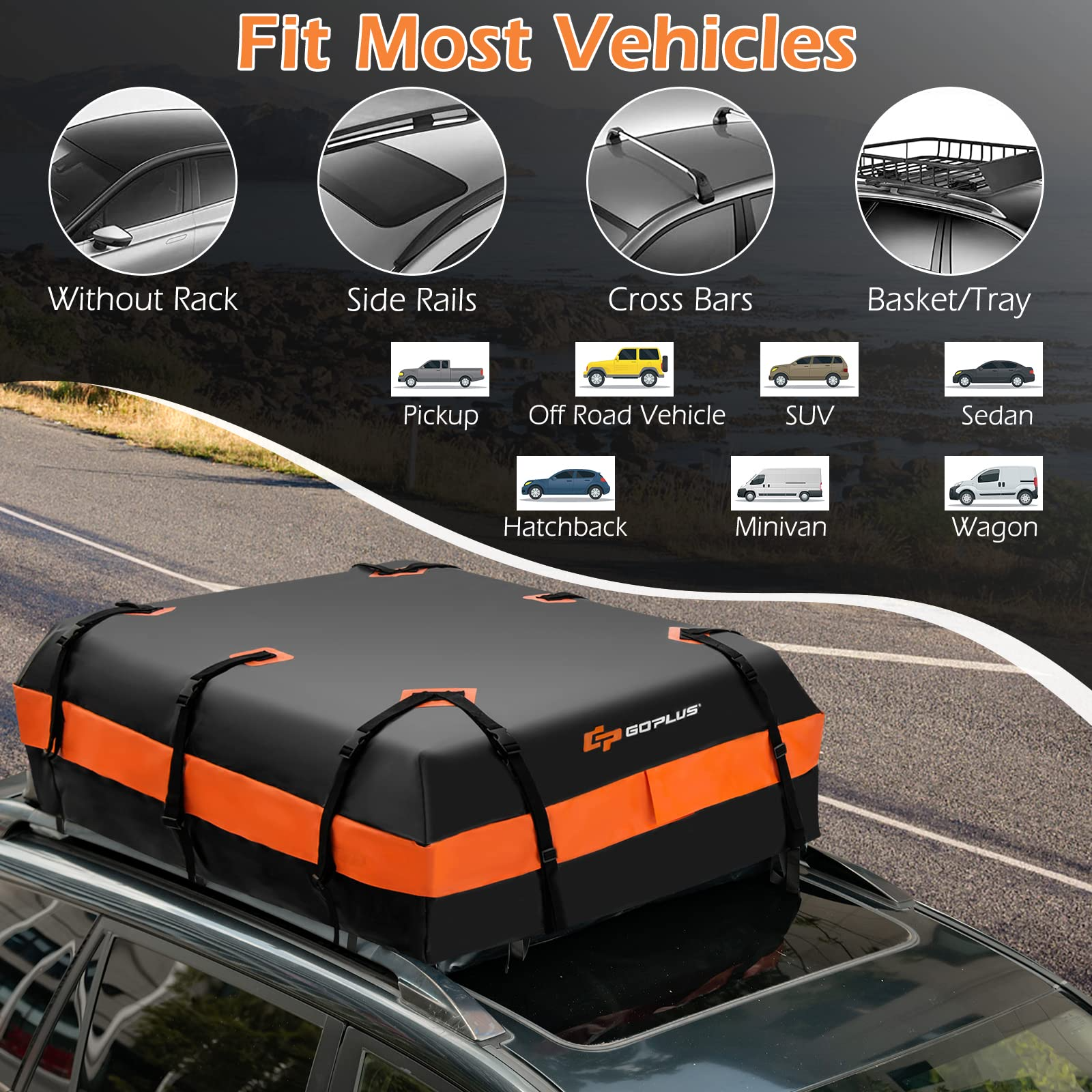 Car Rooftop Cargo Carrier Bag, 21 Cubic 100% Waterproof Soft Car Roof Bag for All Vehicles with/Without Rack