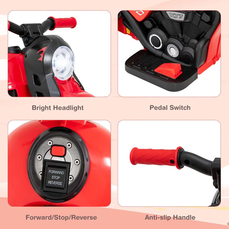 6V Kids Motorcycle w/Automatic Bubble Function & Music, 3-Wheel Vehicle Toy Electric Ride-On Car for Toddlers Ages 3+