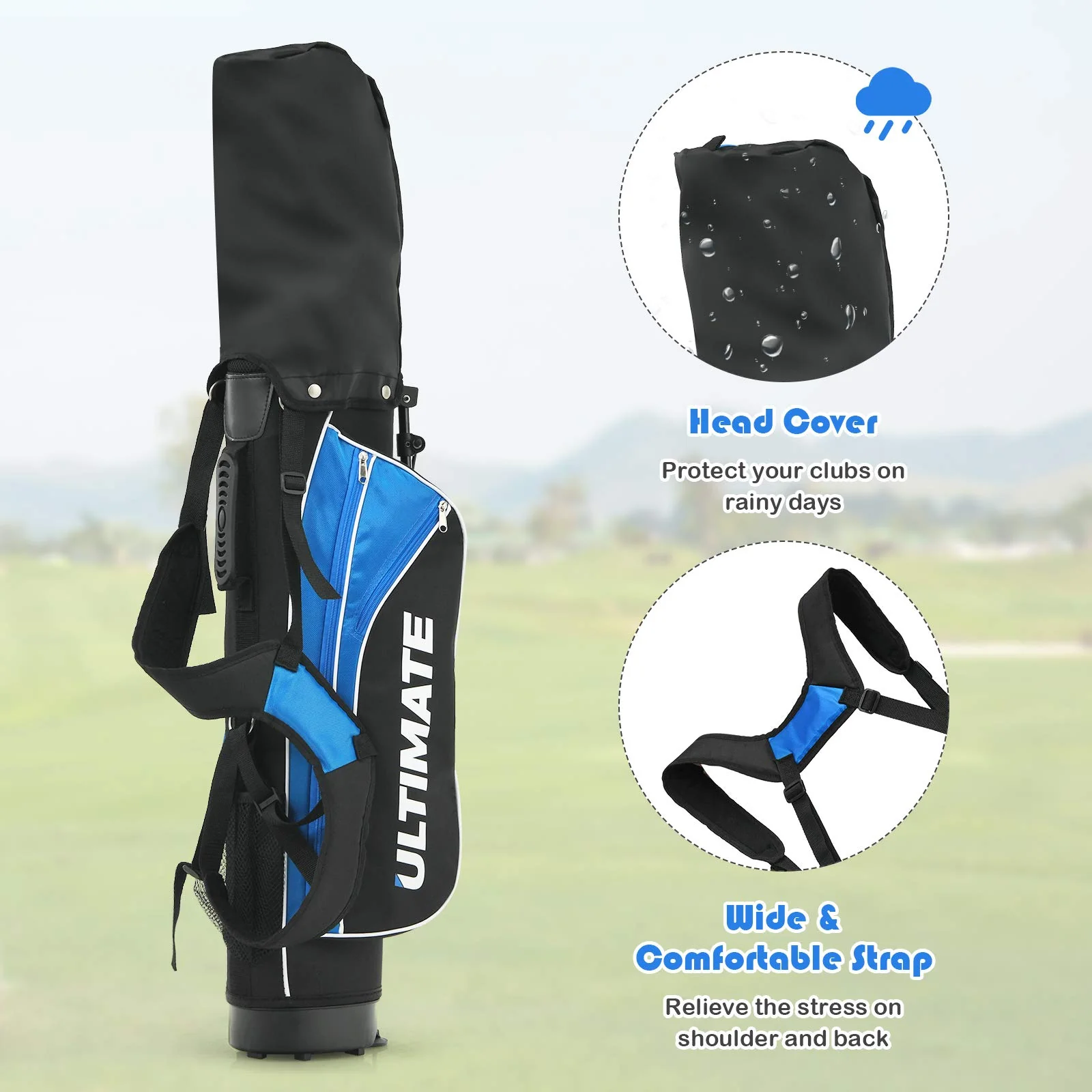 Junior Complete Golf Club Set for Age 8 to 13, Includes 3# Fairway Wood, 7# & 9# Irons, Putter