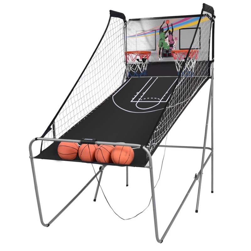 2 Player Foldable Basketball Arcade Game with 4 Balls, Indoor Double Shot Electronic Basketball Game