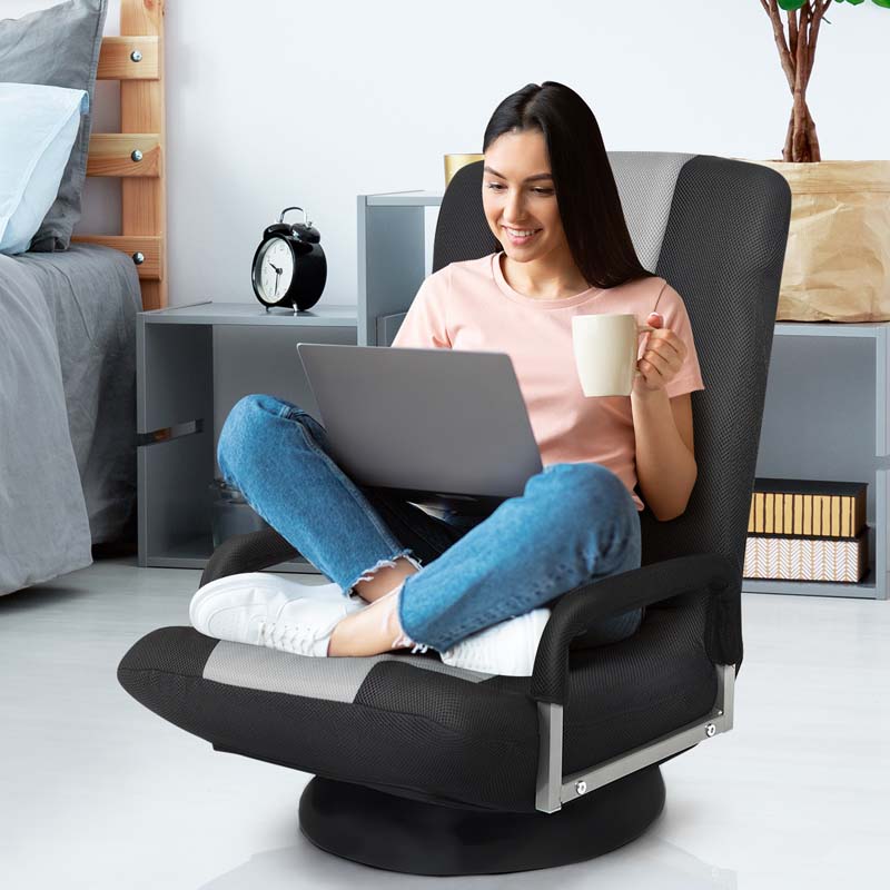 360�� Swivel Floor Gaming Chair, 6-Position Adjustable Folding Floor Chair Recliner, Breathable Mesh Fabric Lazy Soft Sofa