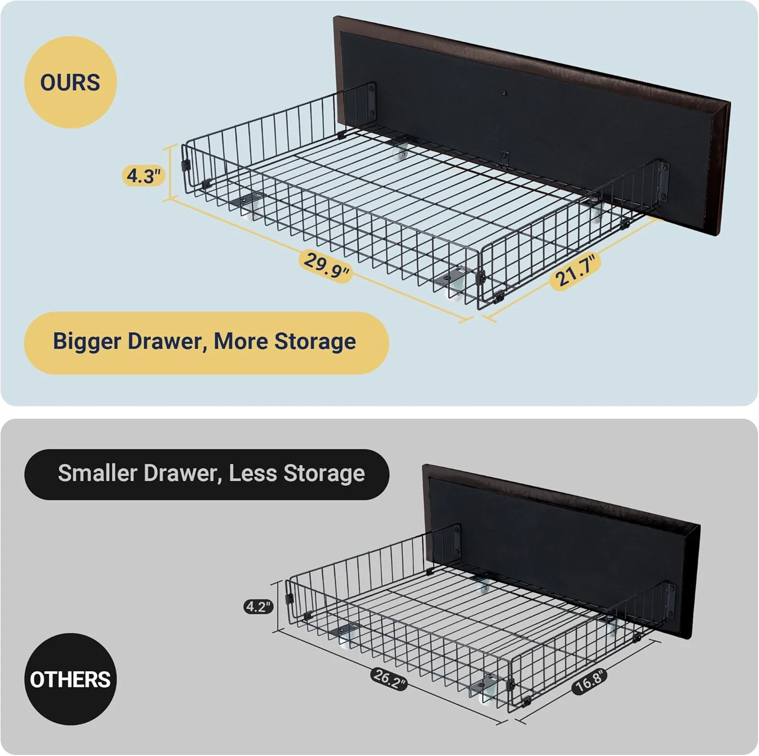 Allewie Upholstered Queen Size Platform Bed Frame with 4 Storage Drawers and Headboard, Square Stitched Button Tufted, Mattress Foundation with Wooden Slats Support, No Box Spring Needed, Light Grey