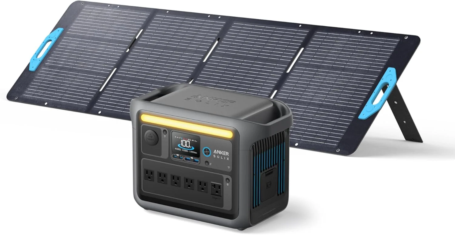 Portable Power Station with 200W Solar Panel, 1800W Solar Generator, 1056wh LFP (LiFePO4) Battery, 6 AC Outlets, Up to 2400W for Home, Power Outages, and Outdoor Camping