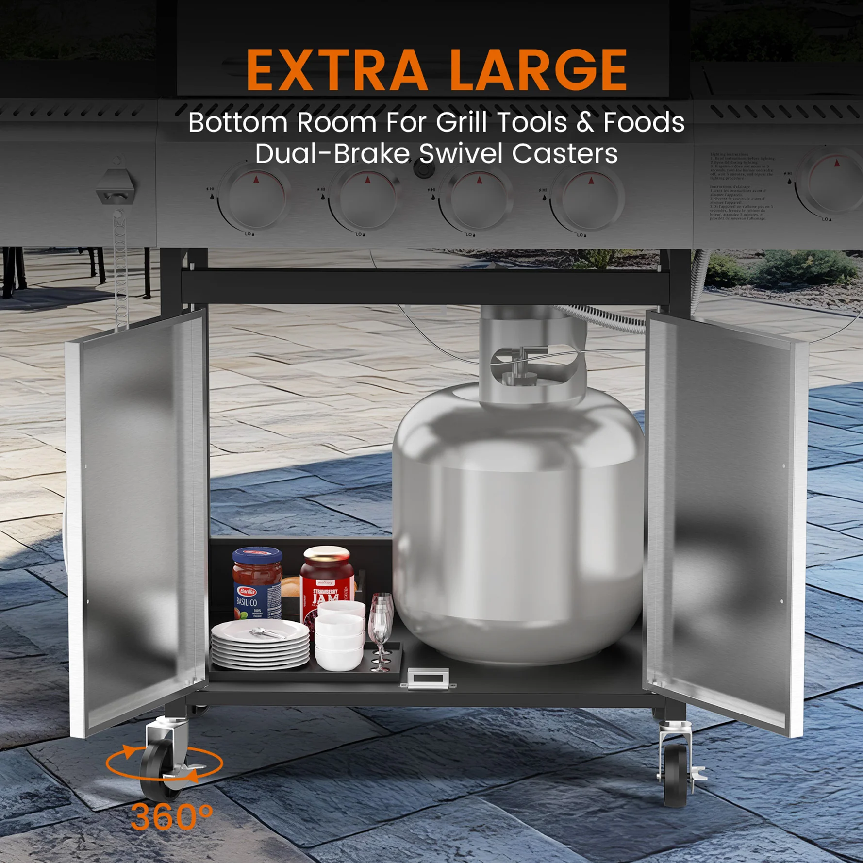 3+1/4+1 Burner Freestanding Propane Gas Grill With Side Burner And Cabinet