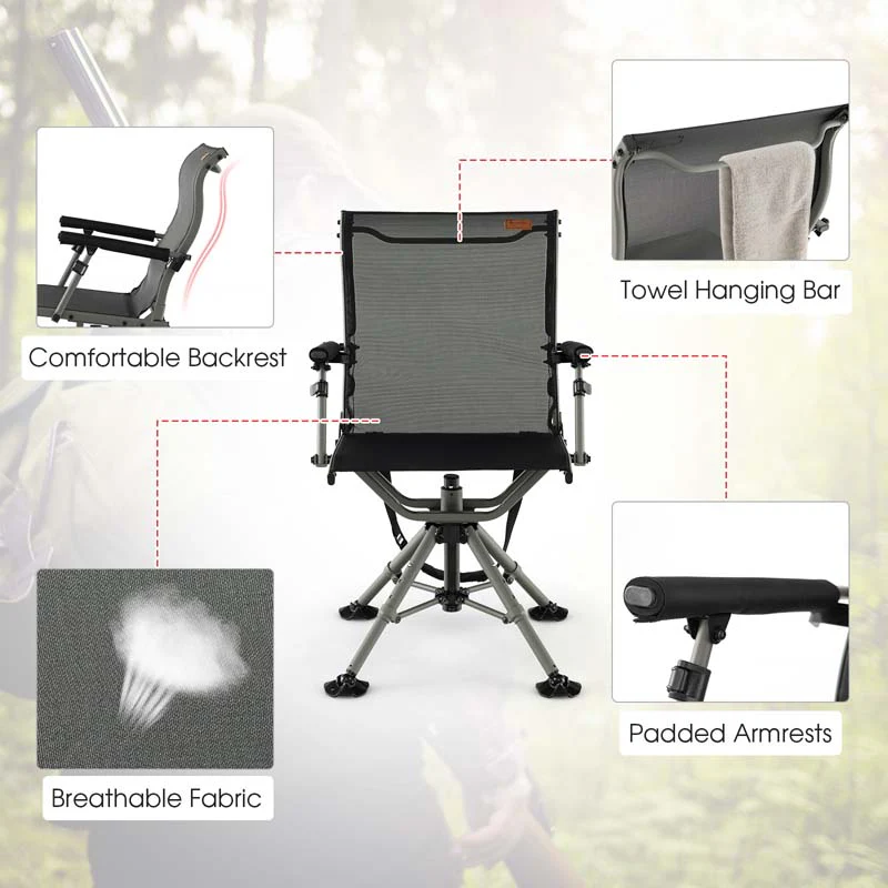 360 Degree Silent Swivel Blind Chair with 4 Adjustable Legs, Portable Folding Hunting Chairs for Blinds Fishing Camping