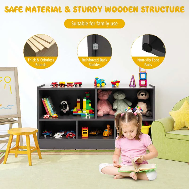 2-Shelf Kids Bookcase 5-Cube Wood Toy Storage Cabinet Organizer for Classroom, Playroom, Nursery, Kindergarten