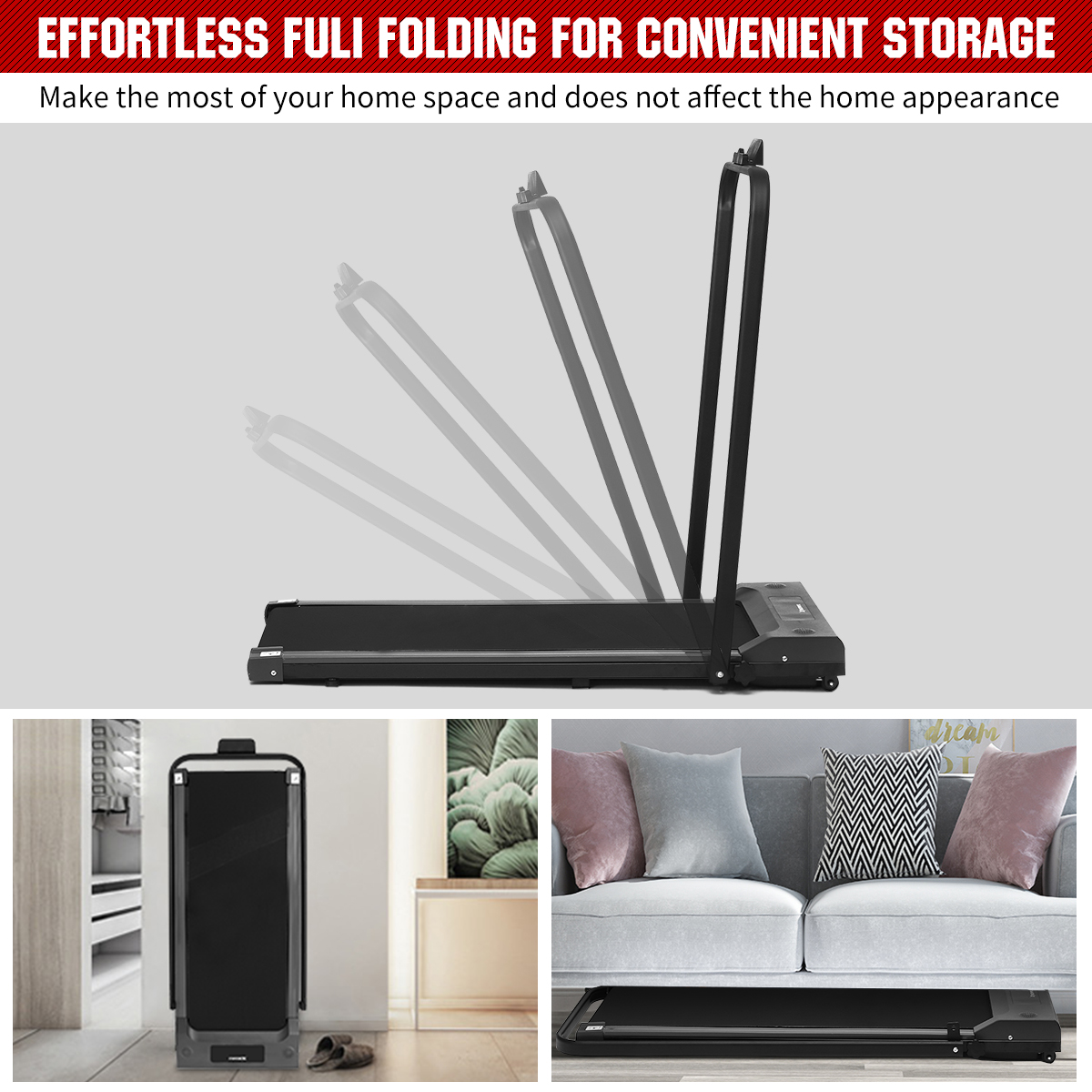 Geemax Electric Treadmill Foldable Compact Treadmill under Desks Treadmill Workout Exercise Treadmill Motorize Treadmill Running Walking Machine with Remote Control for Home Gym (0.5-6.0MPH)