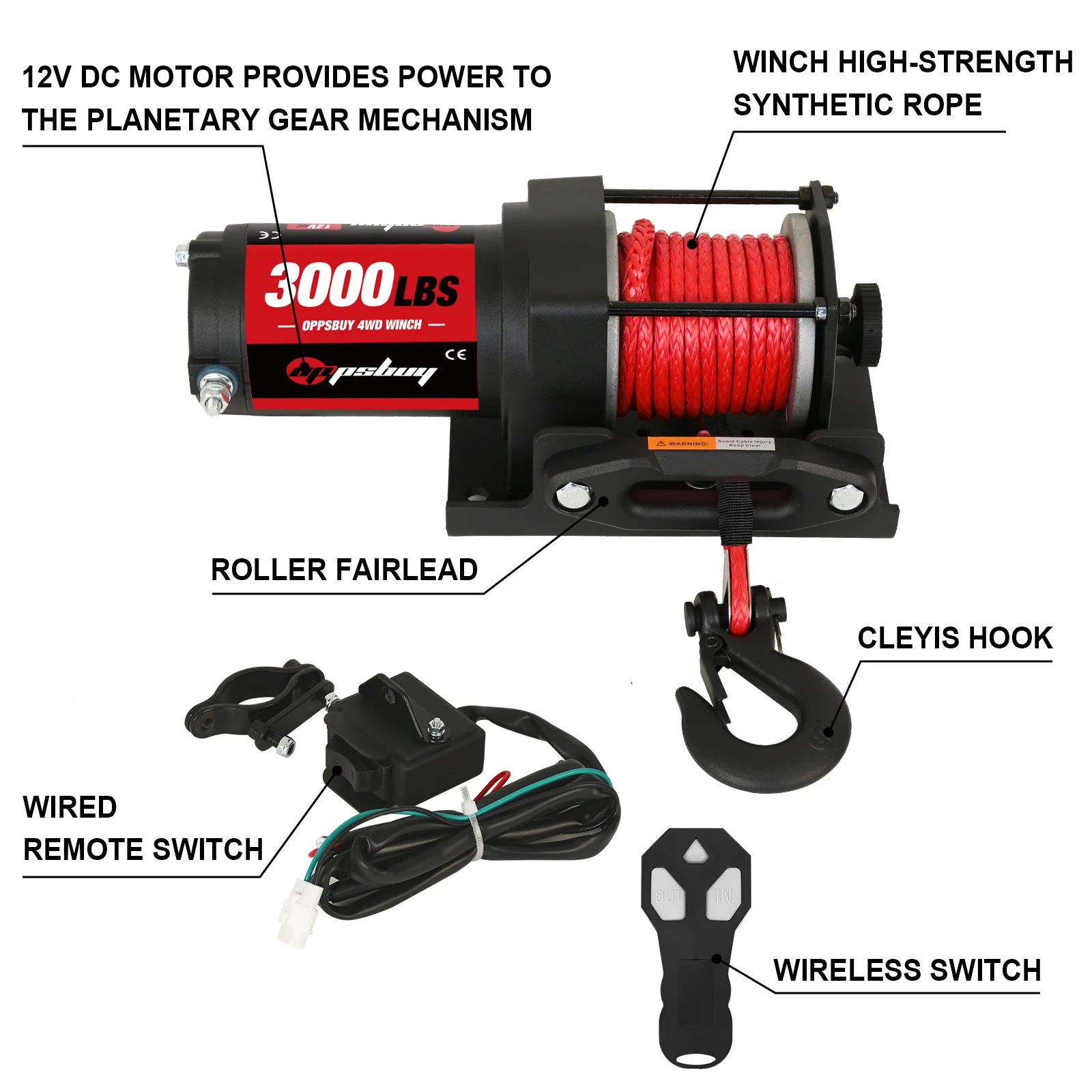 Electric Winch 3000lbs/1360kg 12V