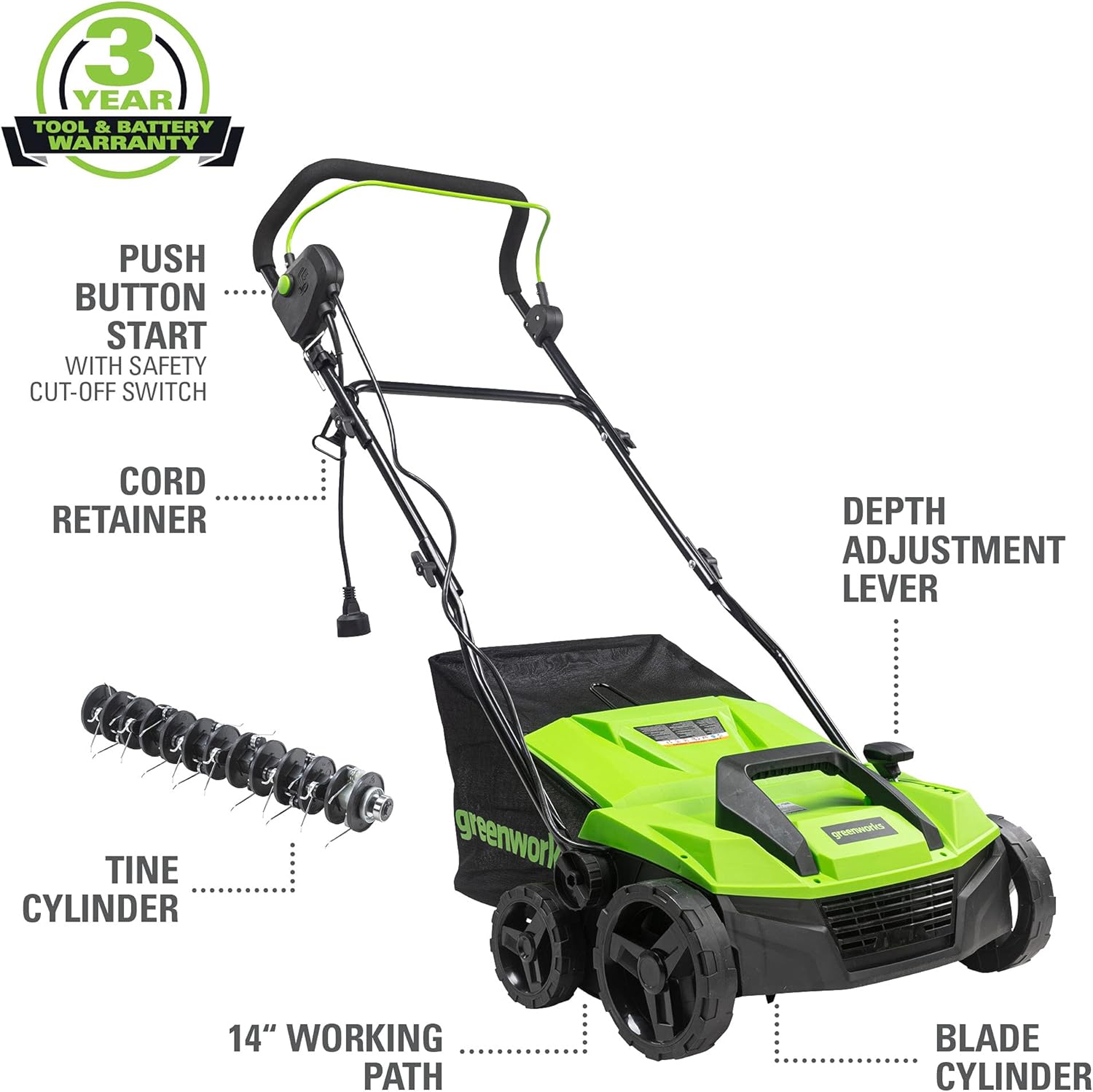 Greenworks 13 Amp 14-Inch Corded Dethatcher