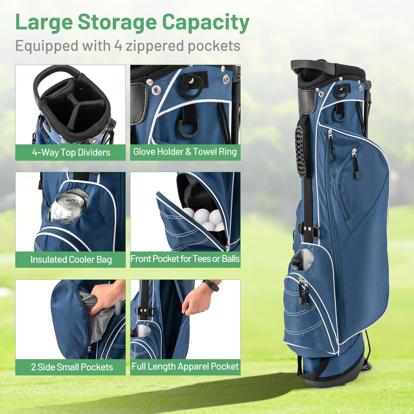 Golf Stand Bag, Lightweight Golf Club Bag with 4 Way Top Dividers